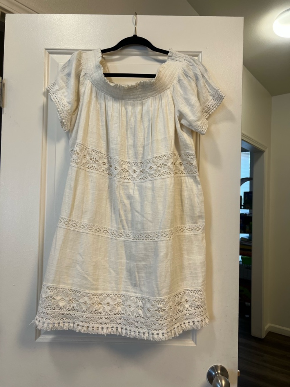 American Eagle White Lace Cottagecore Dress Off Shoulder Size Large